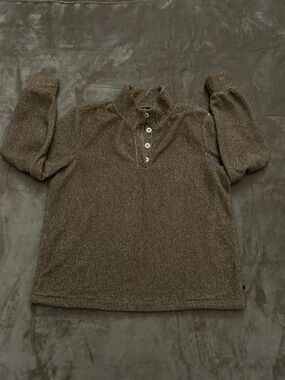 Eddie Bauer XL Fuzzy Brown Heathered Sweater with Button Collar